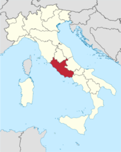 拉齐奥大区在意大利的位置